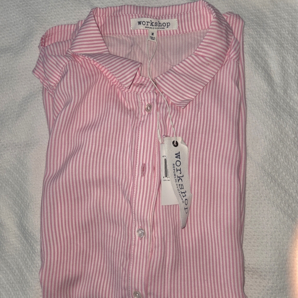 Sleeveless Blouse Pink And White Stripe Button Down, Workshop Republic - Picture 2 of 5